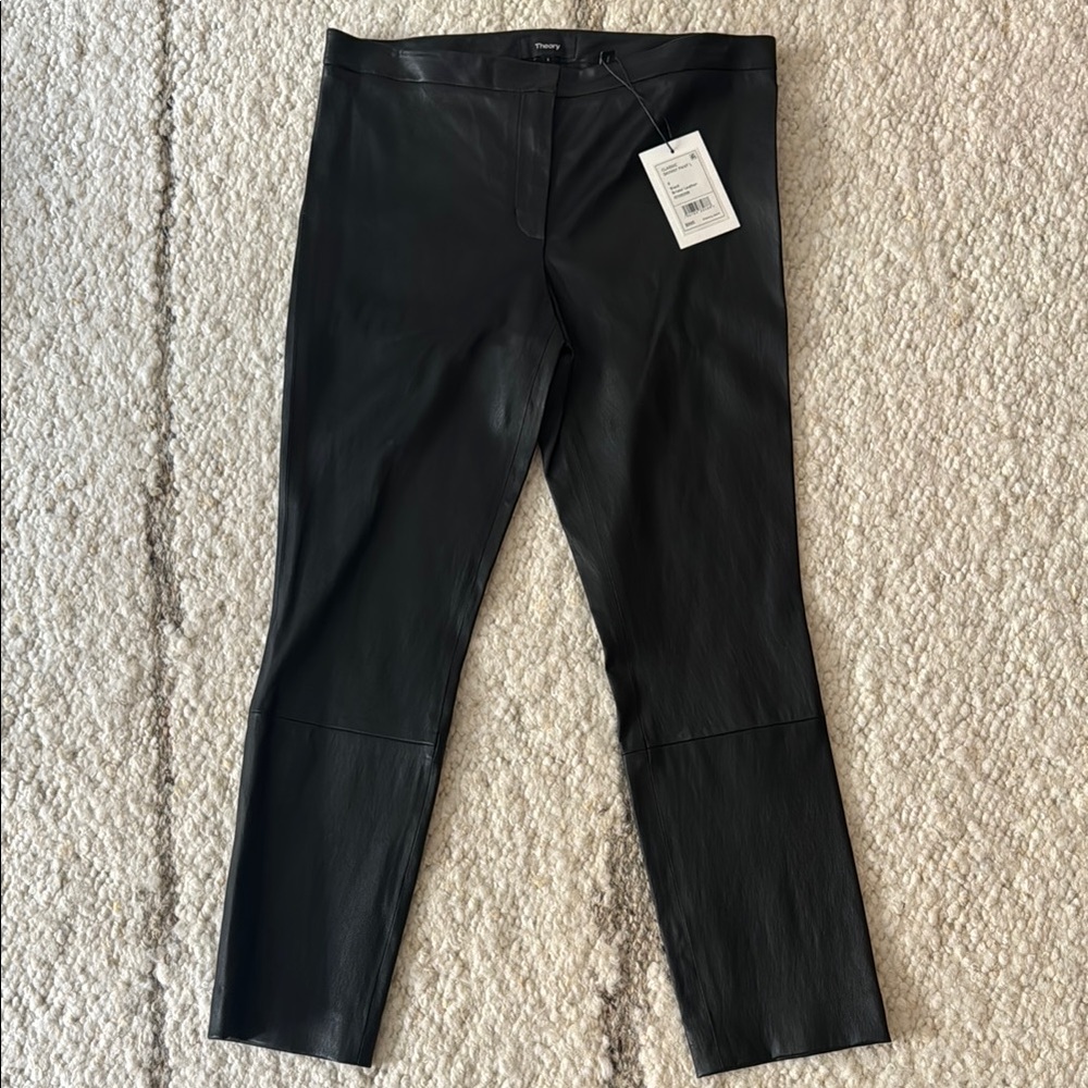 NWT Theory Black Genuine Leather Ankle Pant